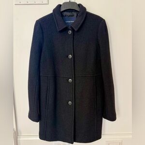 Lands' End Pea Coast Women's Black Wool blend Long Coat 🧥 Size 12 Single Breast